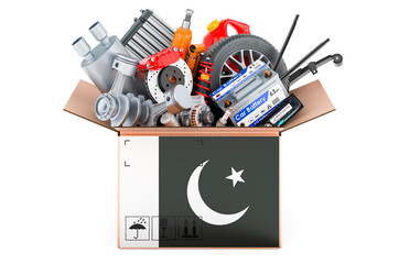 Poster - pakistani flag painted on the parcel with car parts. 3d rendering