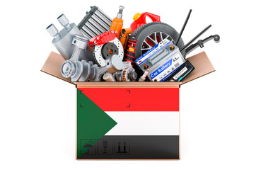 Poster - sudanese flag painted on the parcel with car parts. 3d rendering