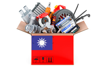 Poster - taiwanese flag painted on the parcel with car parts. 3d rendering