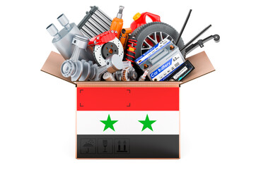Poster - syrian flag painted on the parcel with car parts. 3d rendering