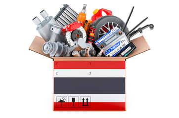 Poster - thai flag painted on the parcel with car parts. 3d rendering