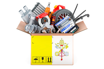Poster - vatican flag painted on the parcel with car parts. 3d rendering