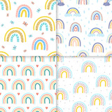 Fototapeta Pokój dzieciecy - Abstract rainbow hand drawn seamless pattern set
