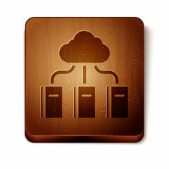 Poster - Brown Cloud or online library icon isolated on white background. Internet education or distance training. Wooden square button. Vector Illustration