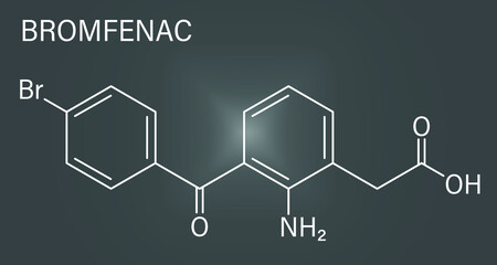 Wall Mural - Skeletal formula of Bromfenac NSAID eye drop drug molecule.