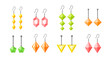 Earrings collection. Shining accessories with gemstones, diamonds, precious stone. Jewellery set. Flat vector