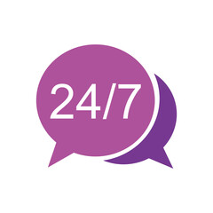 Poster - Flat vector illustration of a chat bubble with 24/7 text. Perfect for customer service app design elements, always on chat, and call center support help symbols. Editable vector in EPS10