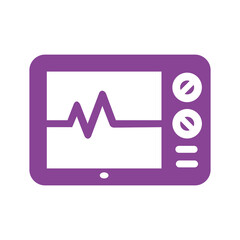 Poster - Monitor screen silhouette of a health monitor showing a heart rate chart in purple. Health care device graphic resource. Editable vector in EPS10 Format