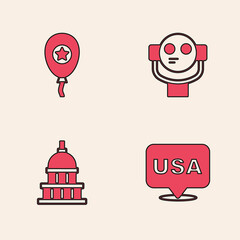 Sticker - Set USA Independence day, Balloons, Tourist binoculars and White House icon. Vector