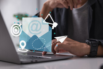 Poster - Marketing email. Advertising medium, customers, messages, invitations, notifications, offers.