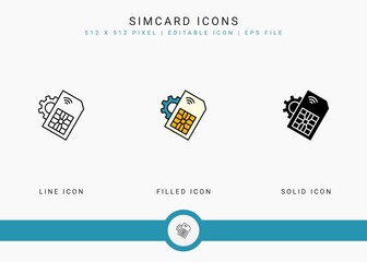 Fototapete - Simcard icons set vector illustration with solid icon line style. Phone nano chip concept. Editable stroke icon on isolated background for web design, user interface, and mobile application