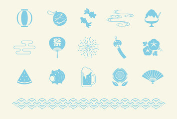 Wall Mural - vector background with a set of Japanese summer icons for banners, cards, flyers, social media wallpapers, etc.