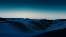 Desert Landscape With Sand Dunes And Cool Gradient Starry Sky. Empty Contemporary Background.