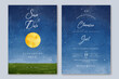 © cocomomo - Set of wedding invitation with hand drawn watercolor night sky full moon bakground