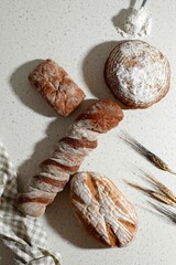 Sticker - Various Sourdough Bread Selection, Top View. Rye, Wheat, and Rustic Bread Loaves