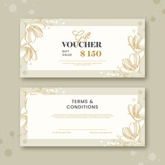 Wall Mural - gift voucher banner design with linear flowers in front and back side.