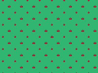 Pixel red cherry on green background - high res 8 bit seamless pattern