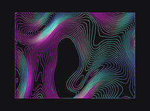 Surreal Trippy Abstract Background With Thin Holographic Flowing Lines On A Dark Background.