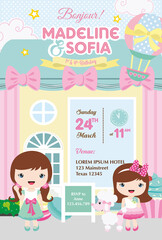 Wall Mural - birthday invitation with two little girls