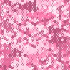 Sticker - Camouflage seamless pattern with pink hexagonal endless geometric camo