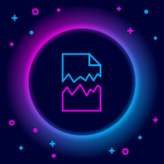 Wall Mural - Glowing neon line Torn document icon isolated on black background. Colorful outline concept. Vector