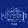 Nautilus submarine detailed vintage drawing