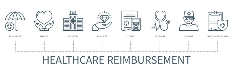 Healthcare reimbursement vector infographic in minimal outline style
