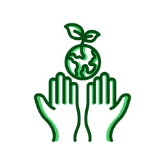 Wall Mural - Earth icon with leaf and hand. Suitable for ecology icon, plant, garden. Two tone icon style. Simple design editable