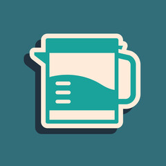 Poster - Green Electric kettle icon isolated on green background. Teapot icon. Long shadow style. Vector