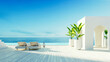 Leinwandbild Motiv 
Luxury beach sea view hotel and resort - santorini style - 3D 

rendering 
