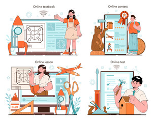 Poster - Crafting and modeling course online service or platform set.