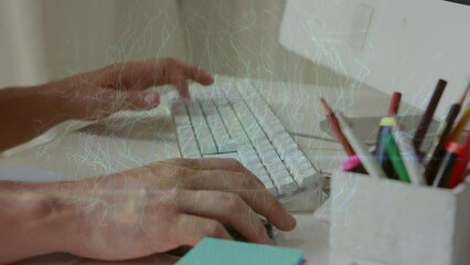 Poster - Animation of data processing over caucasian man using computer