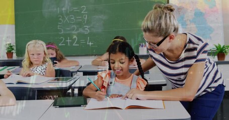 Poster - Animation of mathematical equations over schoolchildren using laptop