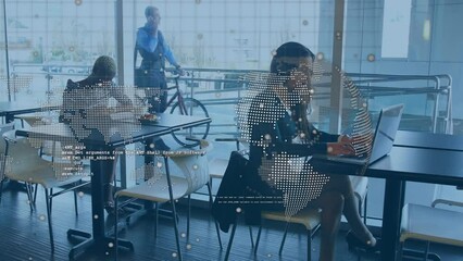 Poster - Animation of globe and data processing over diverse business people in office