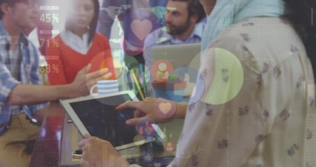 Poster - Animation of data processing over diverse business people talking