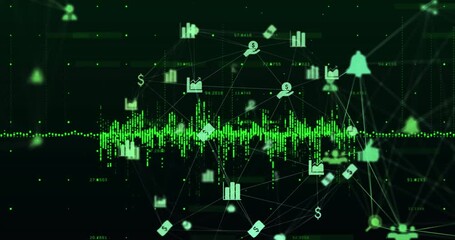 Wall Mural - Animation of data processing over black background