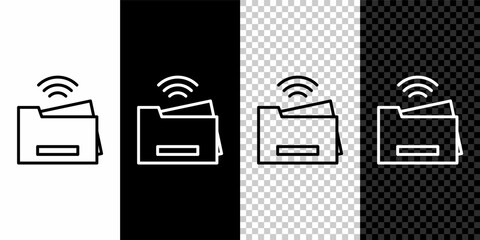 Poster - Set line Smart printer system icon isolated on black and white background. Internet of things concept with wireless connection. Vector