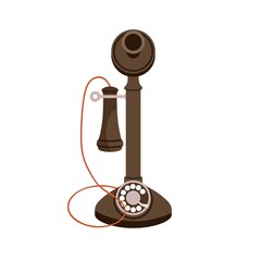 Aufkleber - Vintage candlestick telephone, upright desk stand. Old candle stick phone with rotary dial of 1919. Manual telecommunication device. Colored flat vector illustration isolated on white background