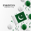 Vector Illustration of Pakistan Independence Day.  Background with balloons, flags
