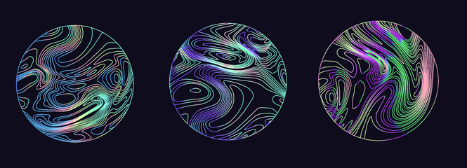 Aufkleber - Holographic circle with glitchy and distorted line pattern. Modern trendy logotype template.