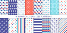 Nautical, Marine Seamless Pattern. Vector Illustration. Sea Backgrounds.