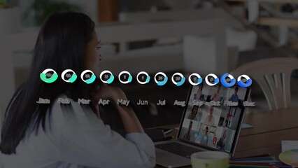Poster - Animation of financial data processing over biracial women using laptop