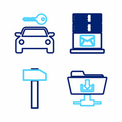 Sticker - Set line FTP folder download, Hammer, Mail server and Car rental icon. Vector