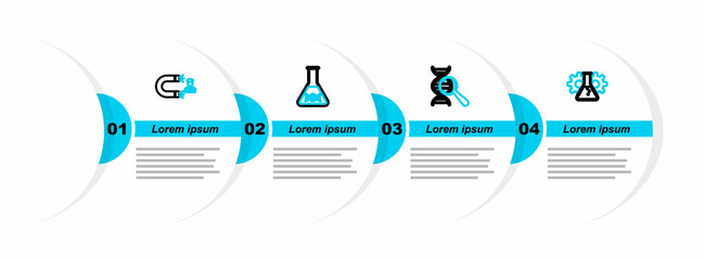 Poster - Set line Bioengineering, DNA research, search, and Customer attracting icon. Vector