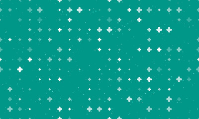 Poster - Seamless background pattern of evenly spaced white quatrefoil symbols of different sizes and opacity. Vector illustration on teal background with stars
