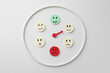 © New Africa - Mood indicator on white background, flat lay. Emotional management