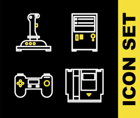 Poster - Set line Computer, Cartridge, Gamepad and Joystick for arcade machine icon. Vector