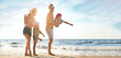 © New Africa - Happy family having fun on sandy beach near sea, space for text. Banner design