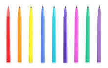 Set With Bright Multicolored Marker Pens On White Background