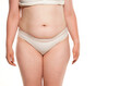 © vladimirfloyd - Front view of overweight woman with fat cellulite legs and belly, obesity female body, white background